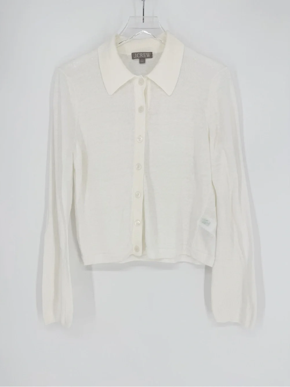 J.Crew Linen Button Down Knit Top Women's L White Coastal Chic